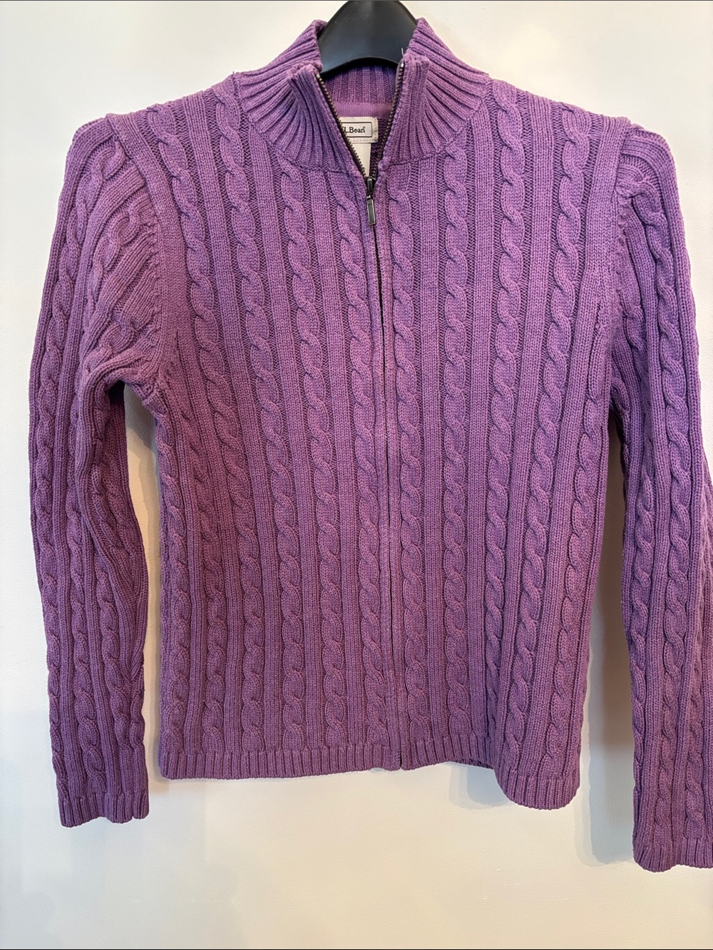 L.L. Bean Purple Cable-Knit Half-Zip Sweater